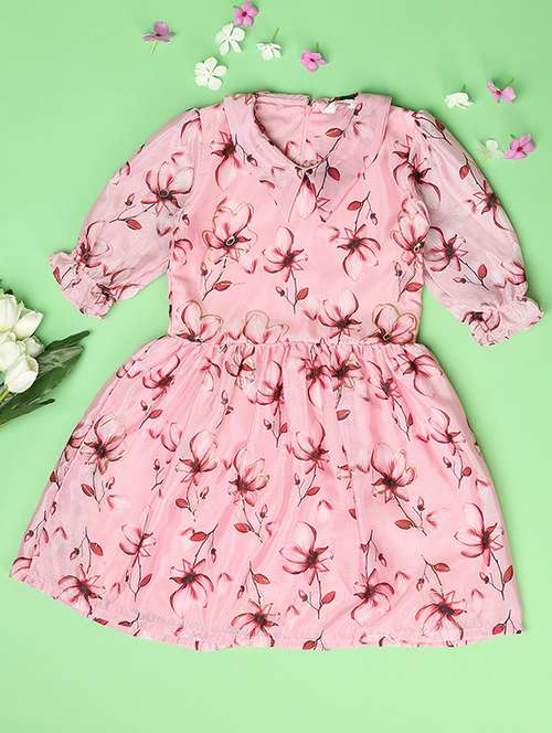 girls pink floral printed frock - 21608210 - Standard Image - 0