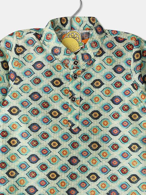 boys printed mandarin neck ethnic wear set - 21608228 -  Standard Image - 3