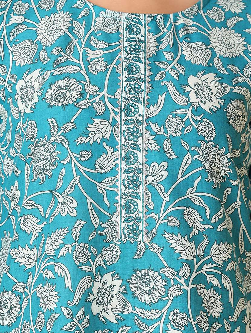 women floral printed three quarter sleeve straight kurta - 21608236 -  Standard Image - 5