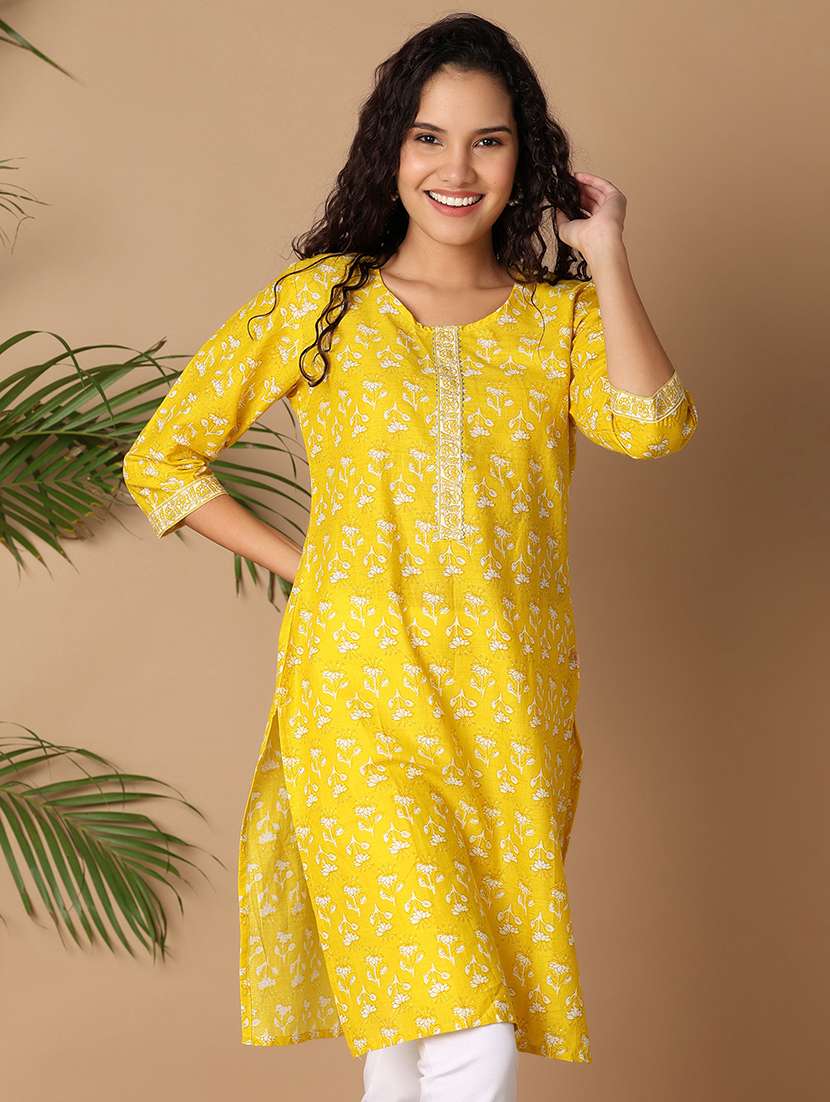 women floral three quarter sleeves straight kurta