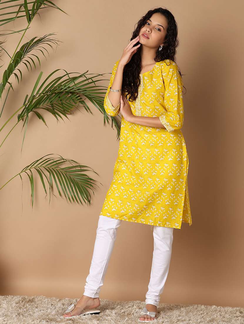 women floral three quarter sleeves straight kurta - 21608237 -  Standard Image - 3