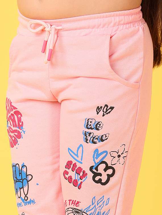 girls peach printed joggers - 21608274 -  Standard Image - 5