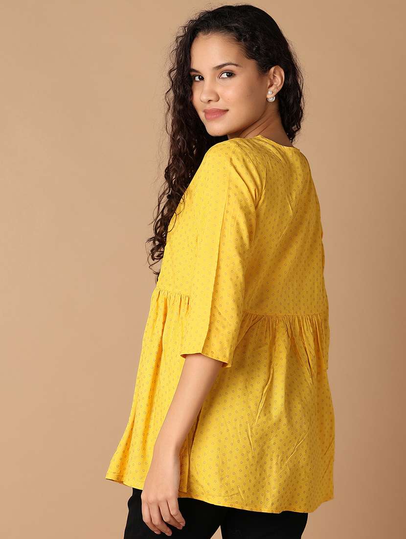 women yellow floral v neck flared kurti - 21608284 -  Standard Image - 3