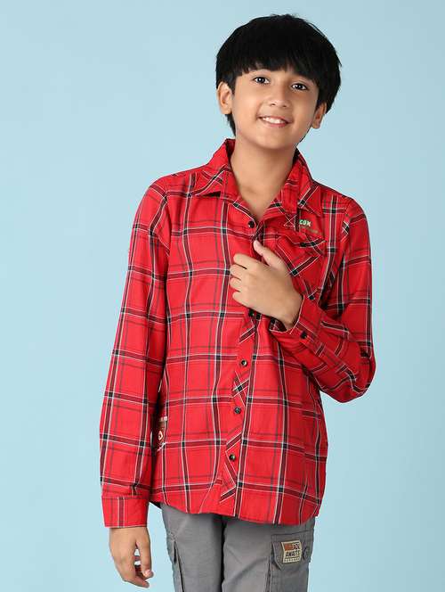boys checkered long sleeve casual shirt - 21608320 - Standard Image - 0
