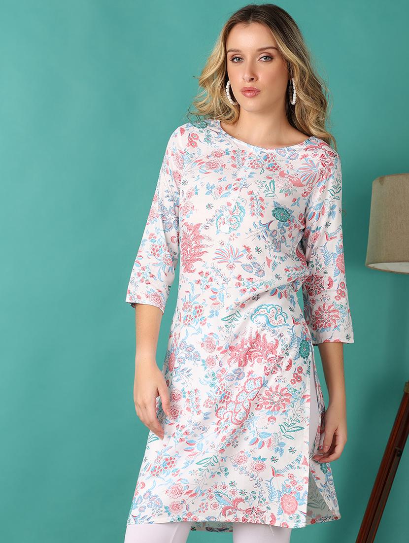 women three quarter sleeve straight kurta - 21608353 - Standard Image - 3