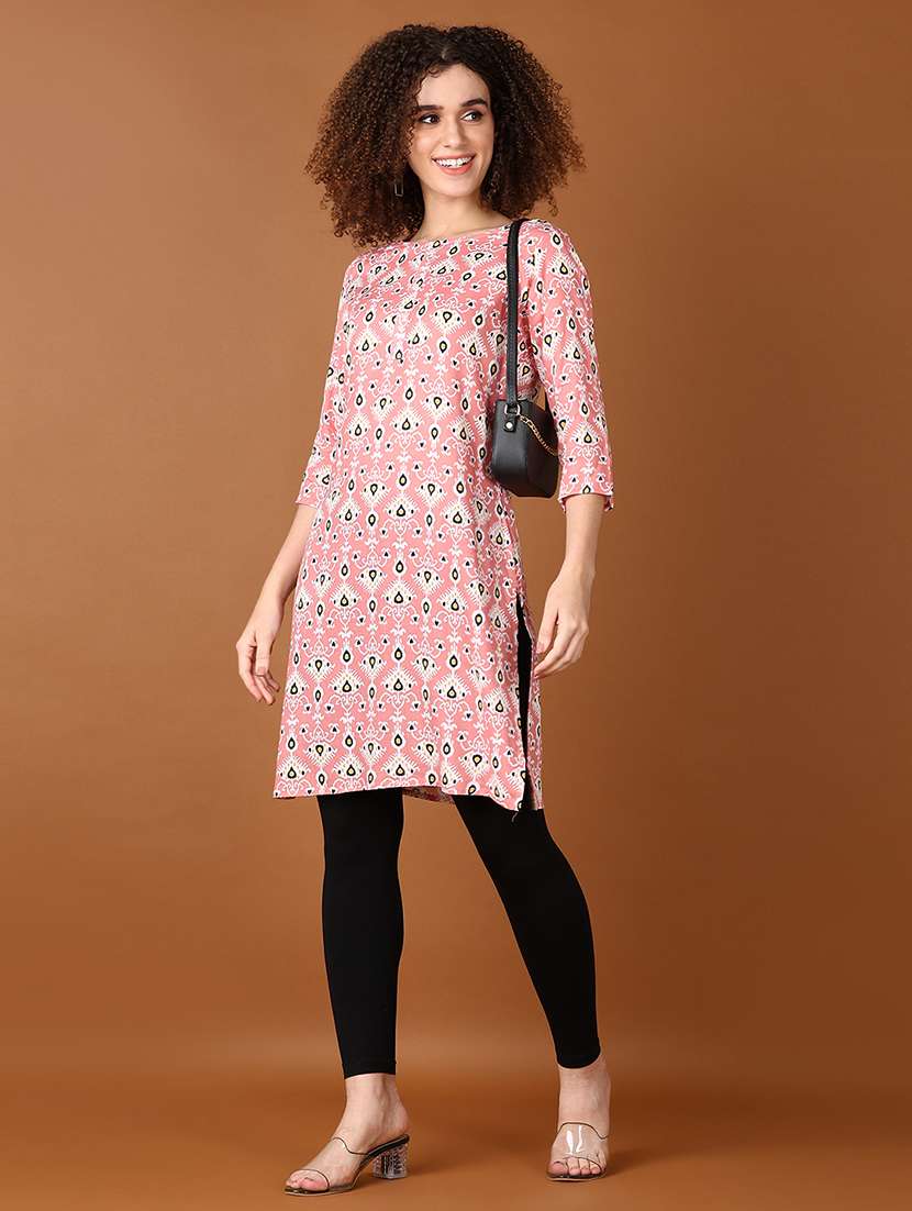 women printed three quarter sleeve straight kurta - 21608356 -  Standard Image - 3