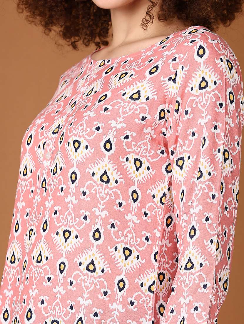 women printed three quarter sleeve straight kurta - 21608356 -  Standard Image - 5