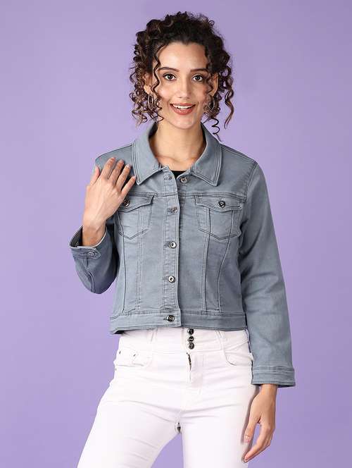 women solid long sleeve denim jacket - 21608366 -  Standard Image - 0