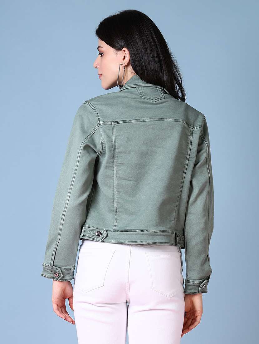 women solid long sleeves denim jacket - 21608367 -  Standard Image - 3