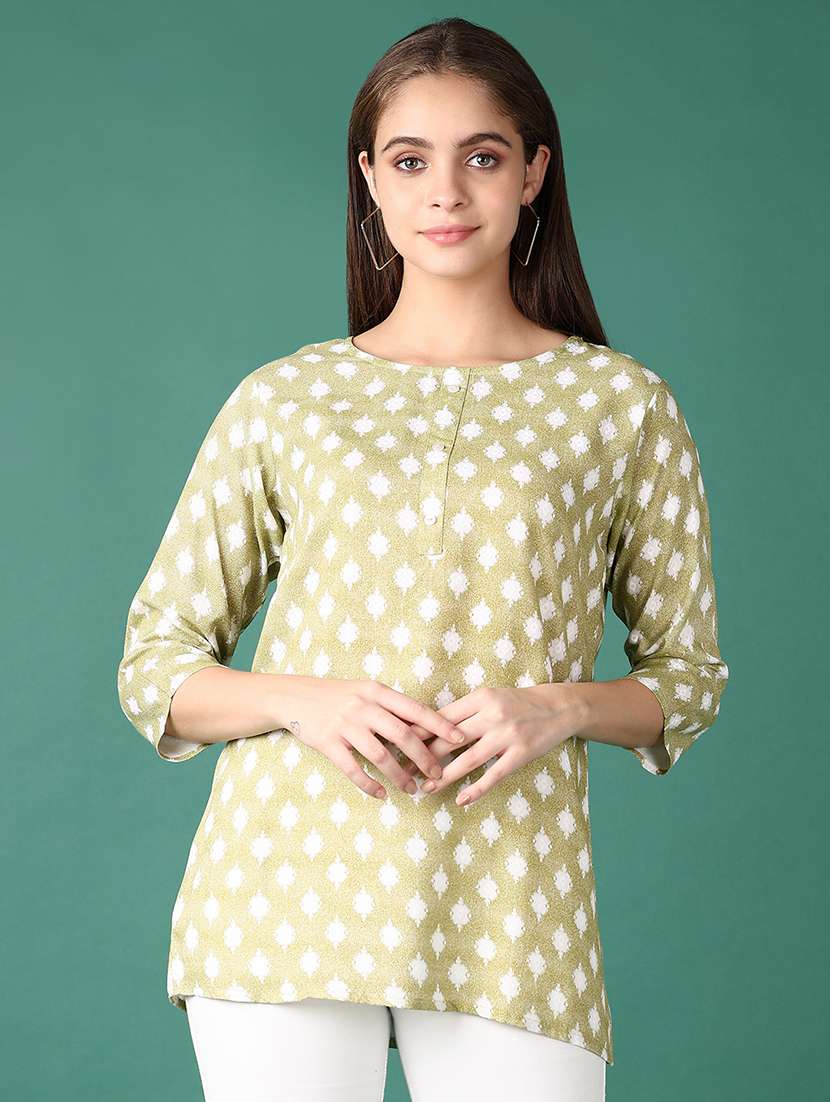 women printed round neck straight kurti
