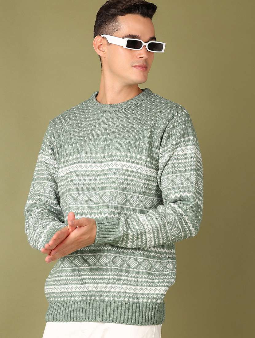 men self design long sleeve regular fit pullover - 21608425 -  Zoom Image - 0