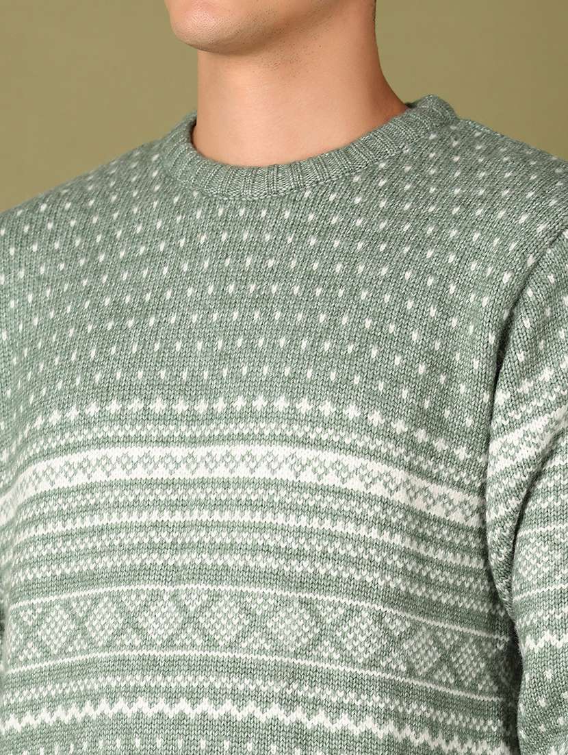 men self design long sleeve regular fit pullover - 21608425 - Standard Image - 3
