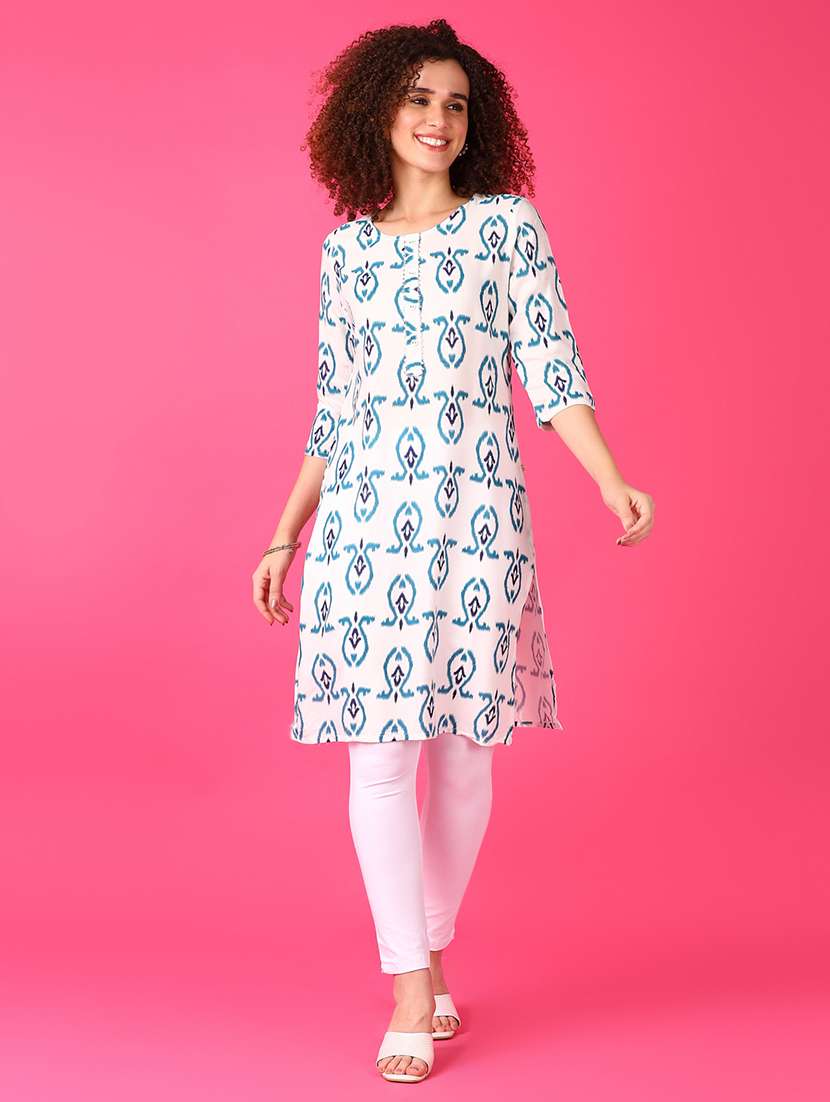 women three quarter sleeve straight kurti - 21608461 - Standard Image - 3