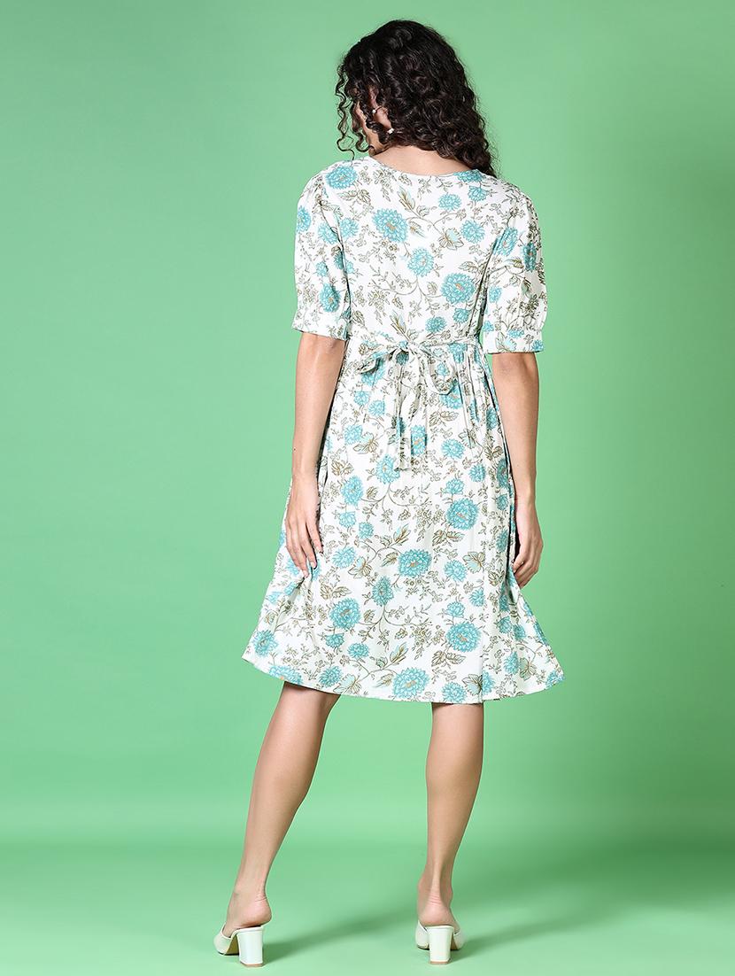 women floral printed v neck a-line dress - 21608465 - Standard Image - 3