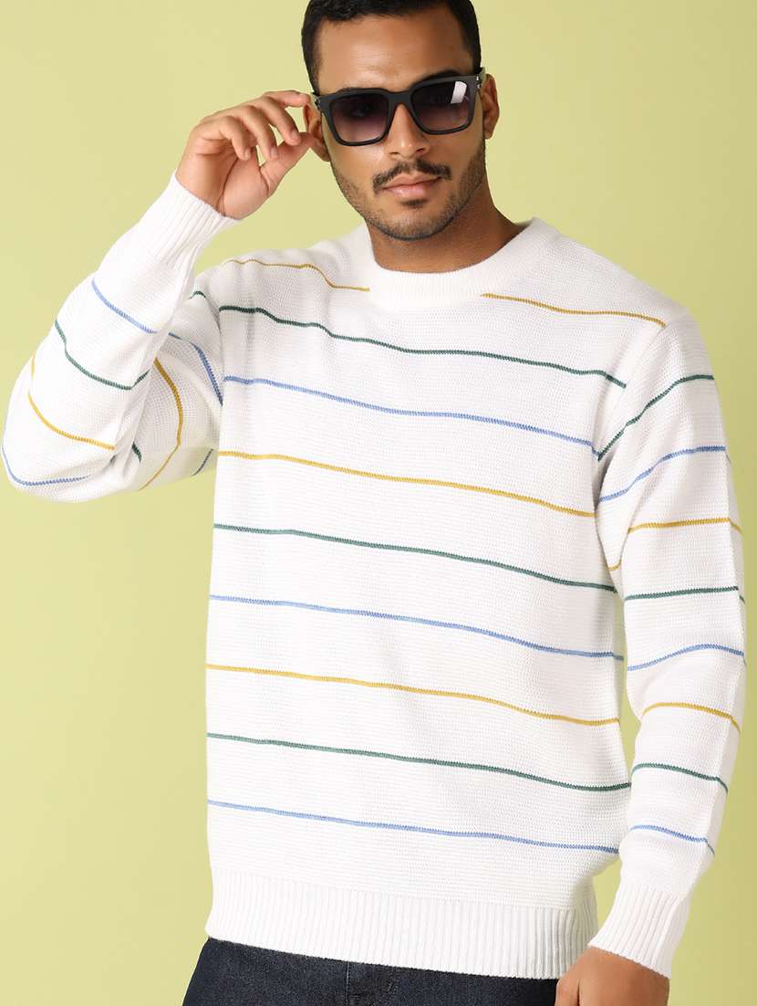 men striped long sleeve regular fit pullover