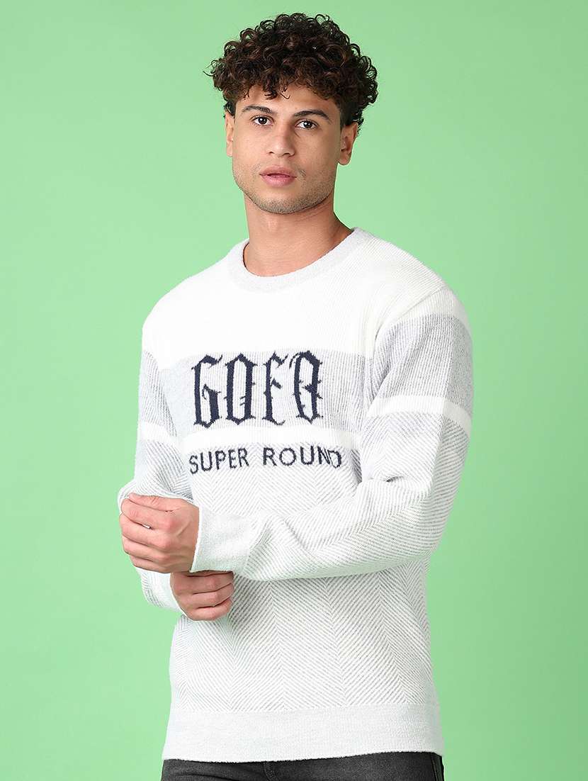 men grey self design long sleeve pullover