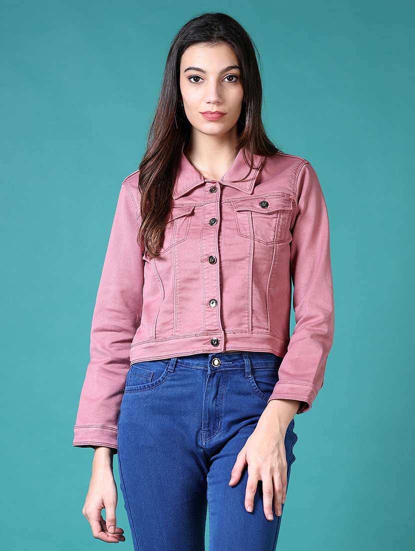 women solid long sleeves denim jacket