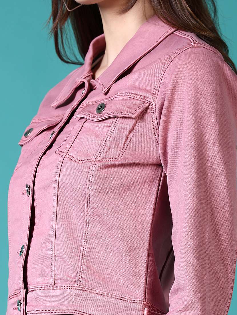 women solid long sleeves denim jacket - 21608580 -  Standard Image - 5