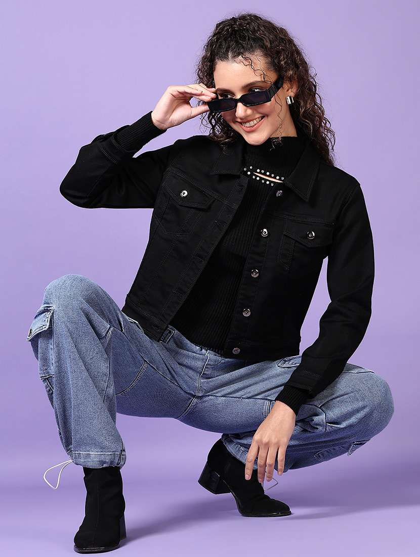 women solid long sleeves denim jacket - 21608581 -  Standard Image - 3