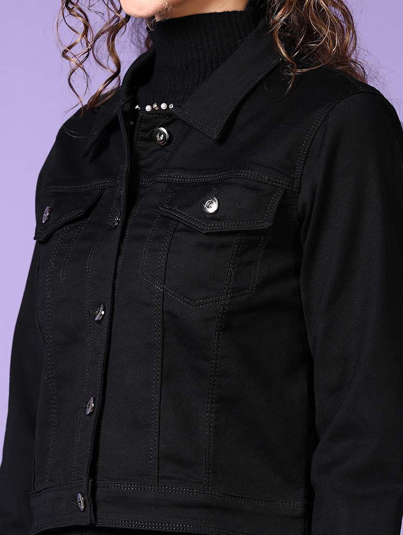 women solid long sleeves denim jacket - 21608581 -  Standard Image - 5