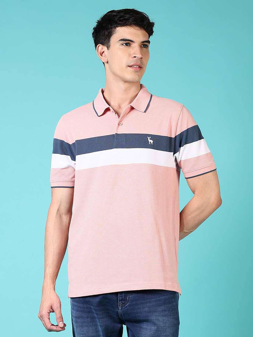 men striped short sleeve polo t-shirt