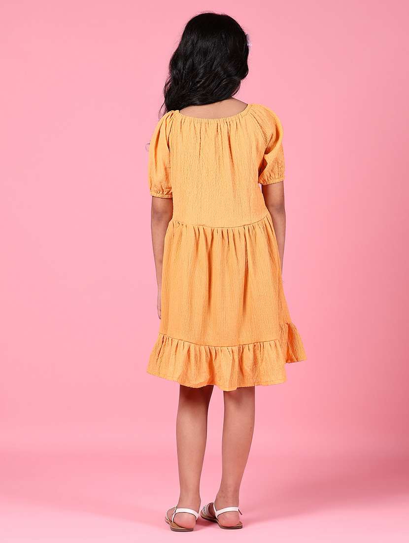 women solid puff sleeves tiered dress - 21608622 -  Standard Image - 3