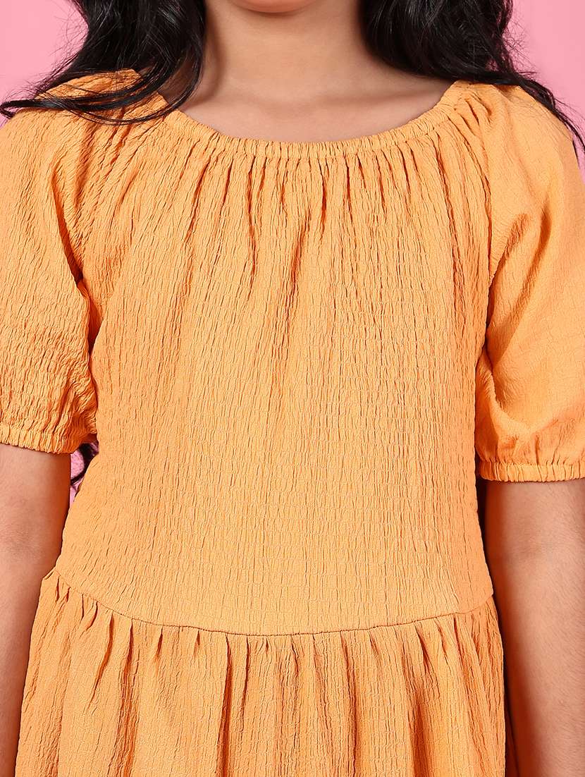 women solid puff sleeves tiered dress - 21608622 -  Standard Image - 5