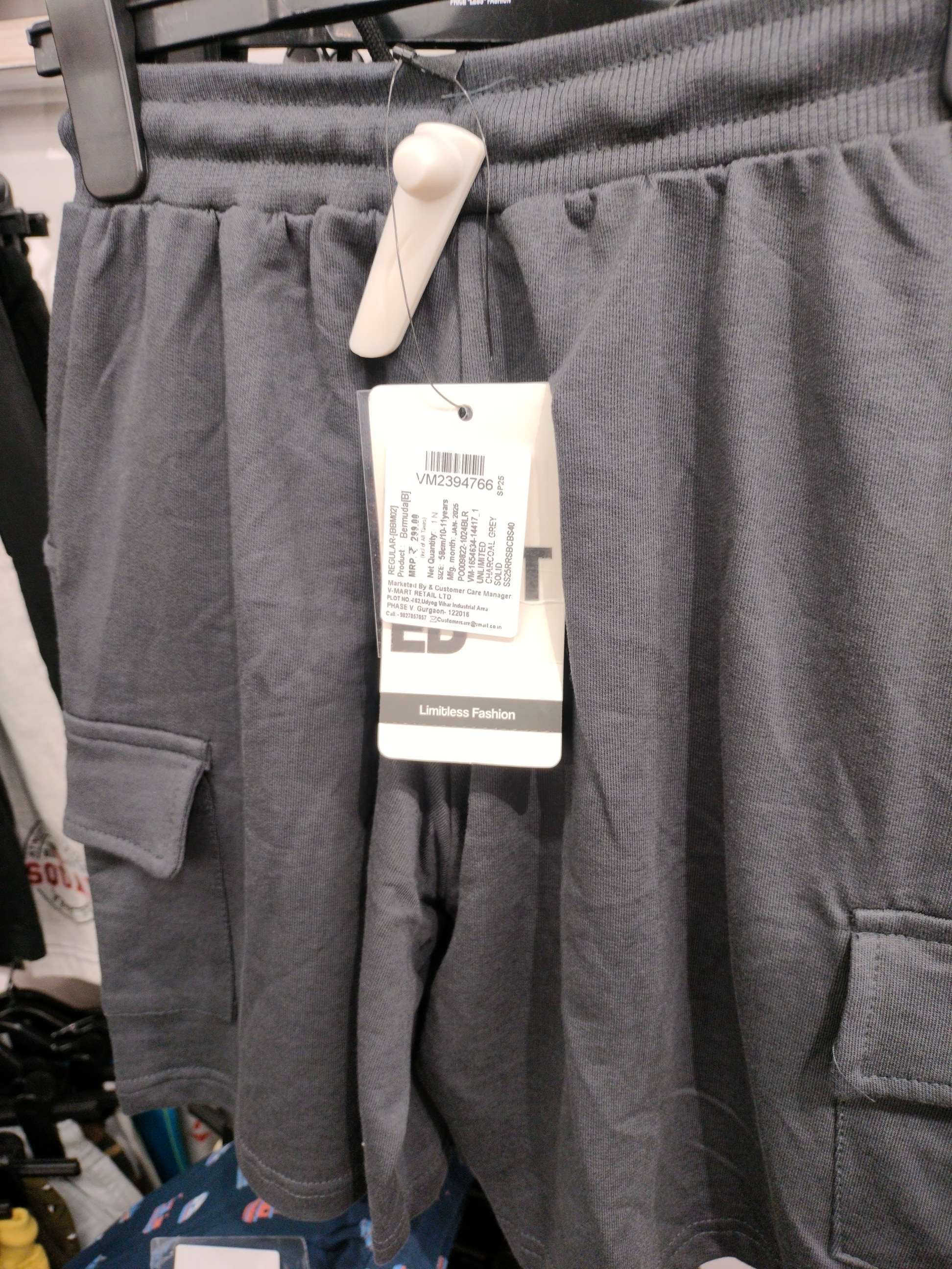 charcoal grey cotton loop knit shorts & three fourth - 21608636 -  Zoom Image - 0