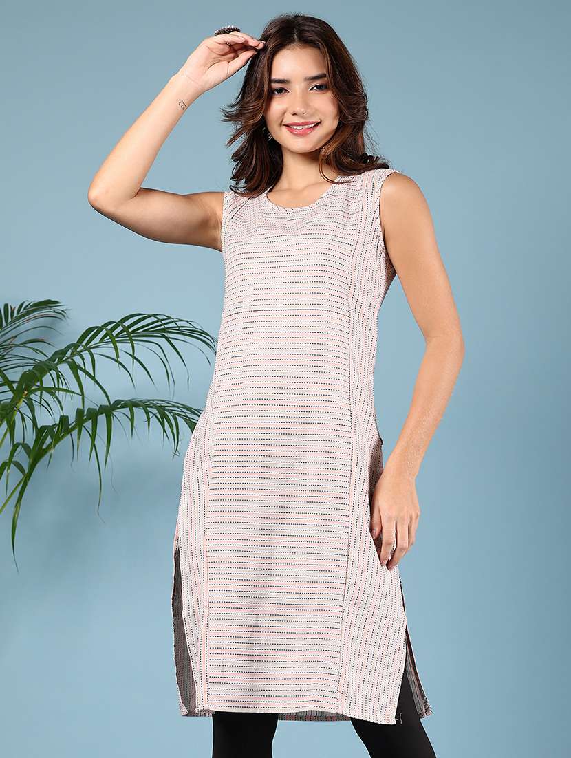 women printed sleeveless straight kurta