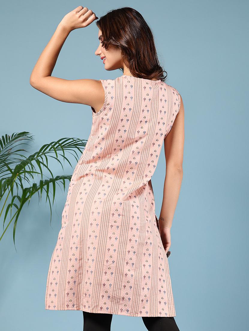 women printed tie-up neck straight kurta - 21608755 - Standard Image - 3