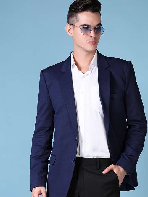 men solid lapel collar single breasted casual blazer - 21608778 -  Standard Image - 0