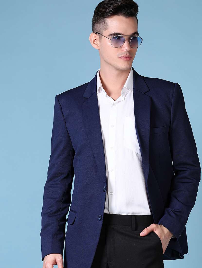 men solid lapel collar single breasted casual blazer