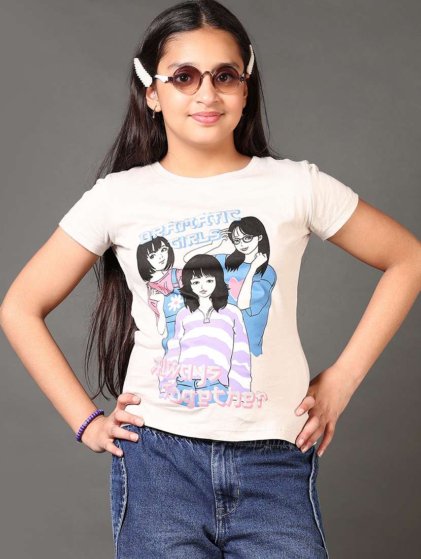 girls printed short sleeves tee