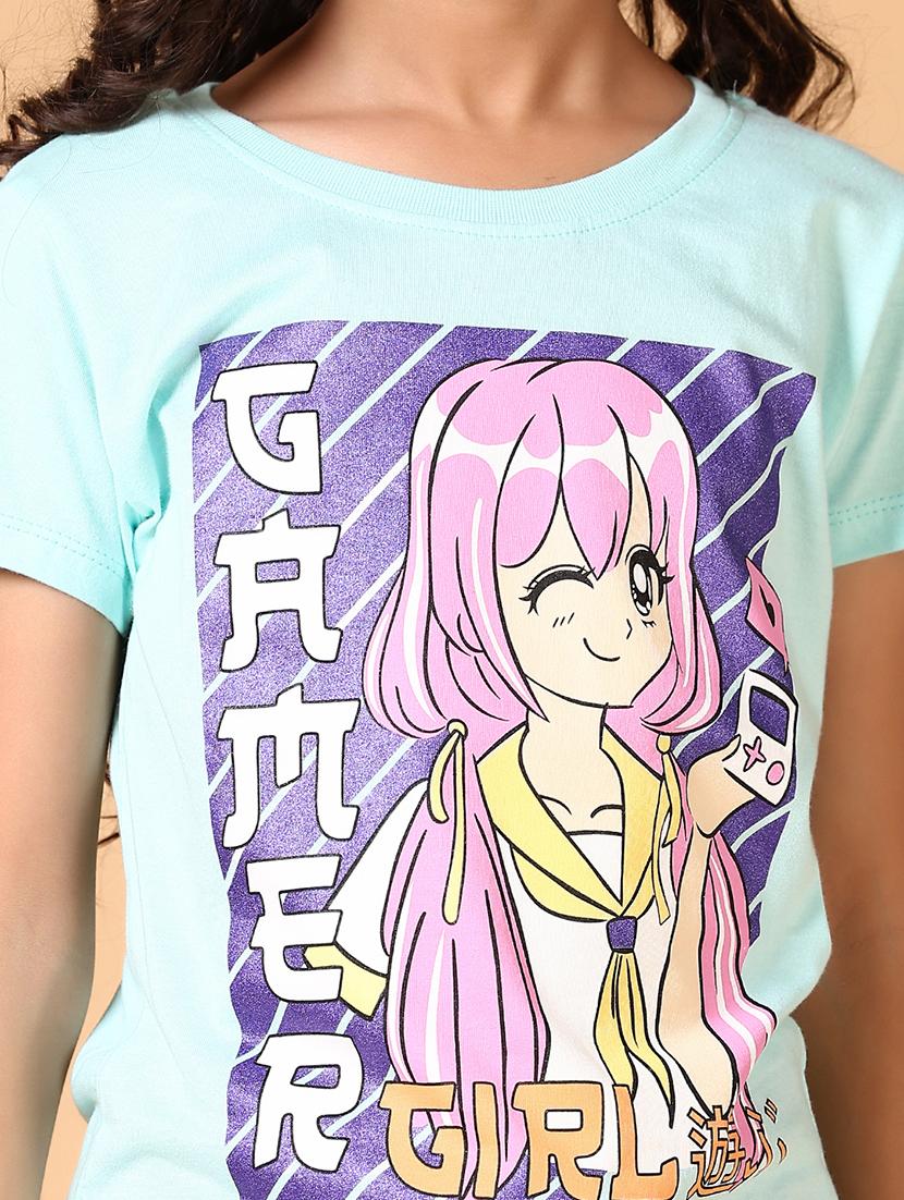 girls grahic print round neck tee - 21608835 - Standard Image - 5