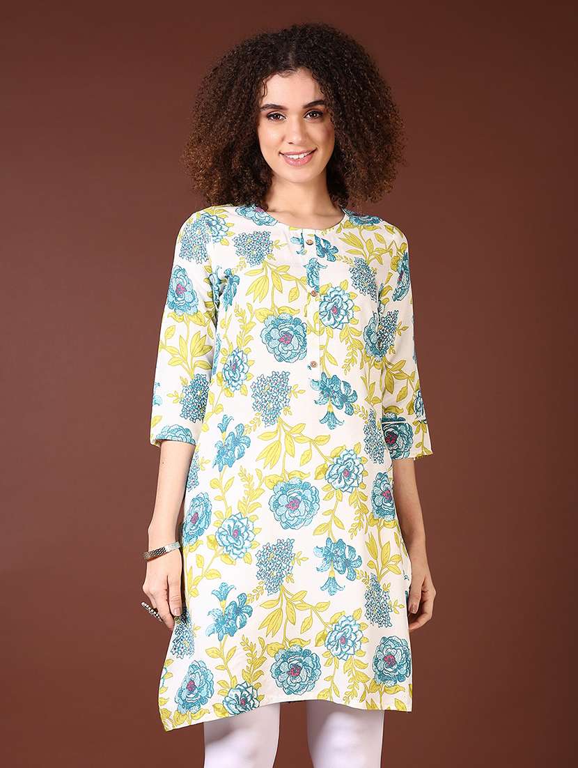 women floral printed round neck straight kurta