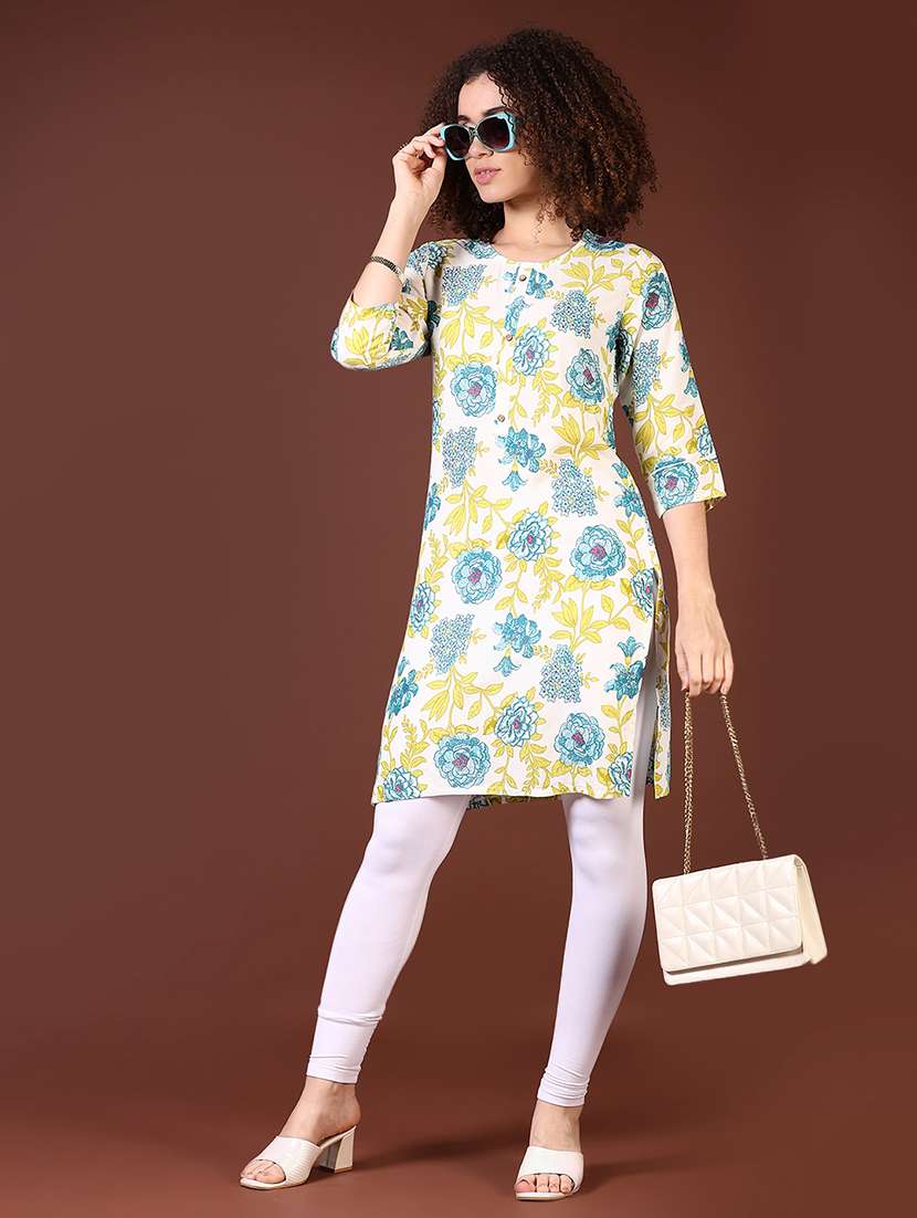 women floral printed round neck straight kurta - 21608863 -  Standard Image - 3
