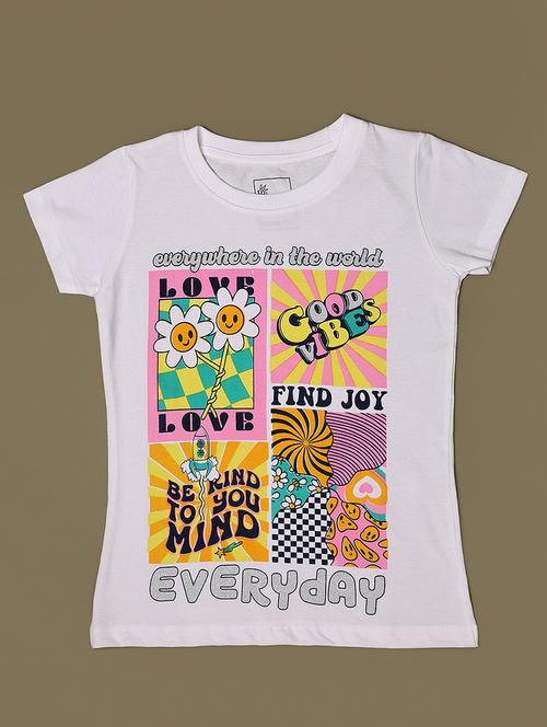 girls white graphic print round neck tee - 21609030 - Standard Image - 0