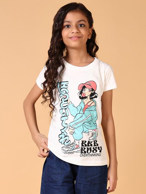 girls graphic print round neck tee - 21609031 - Standard Image - 0