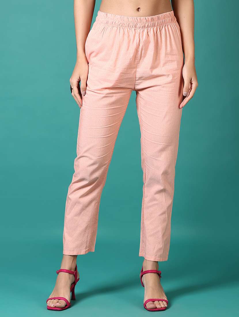 women solid ankle length tapered pants