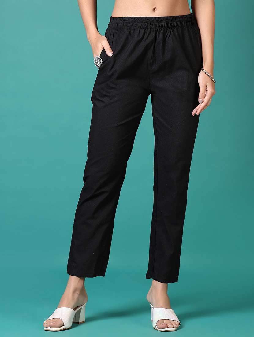 women solid ankle length tapered pants