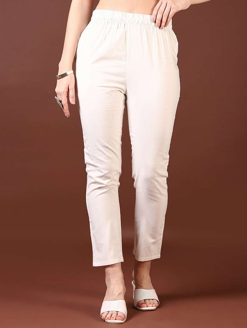 women solid ankle length tapered pants