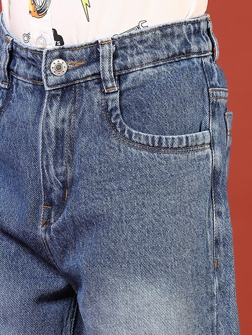 boys solid mid rise baggy jeans - 21609211 - Standard Image - 5