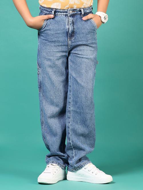 boys blue solid mid rise relaxed fit jeans - 21609255 -  Standard Image - 0