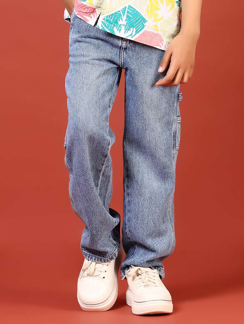 boys solid mid rise relaxed fit denim cargo - 21609260 -  Zoom Image - 0