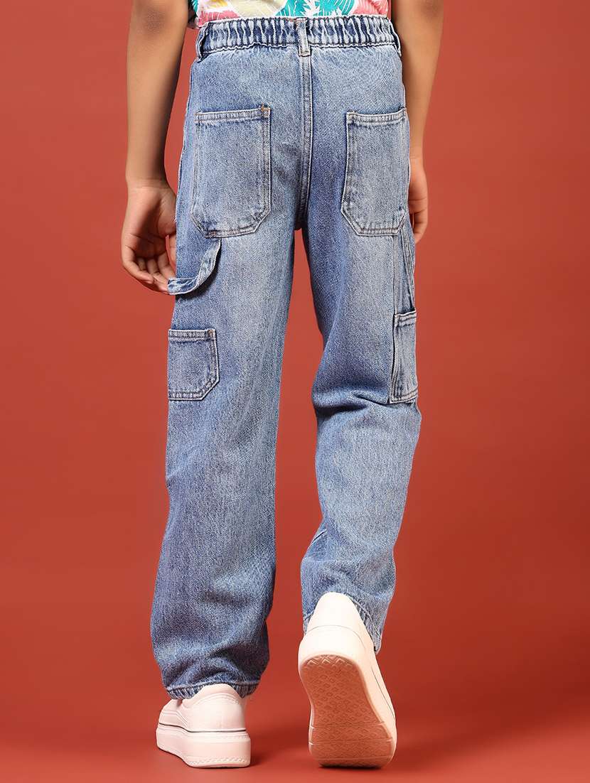 boys solid mid rise relaxed fit denim cargo - 21609260 -  Standard Image - 3