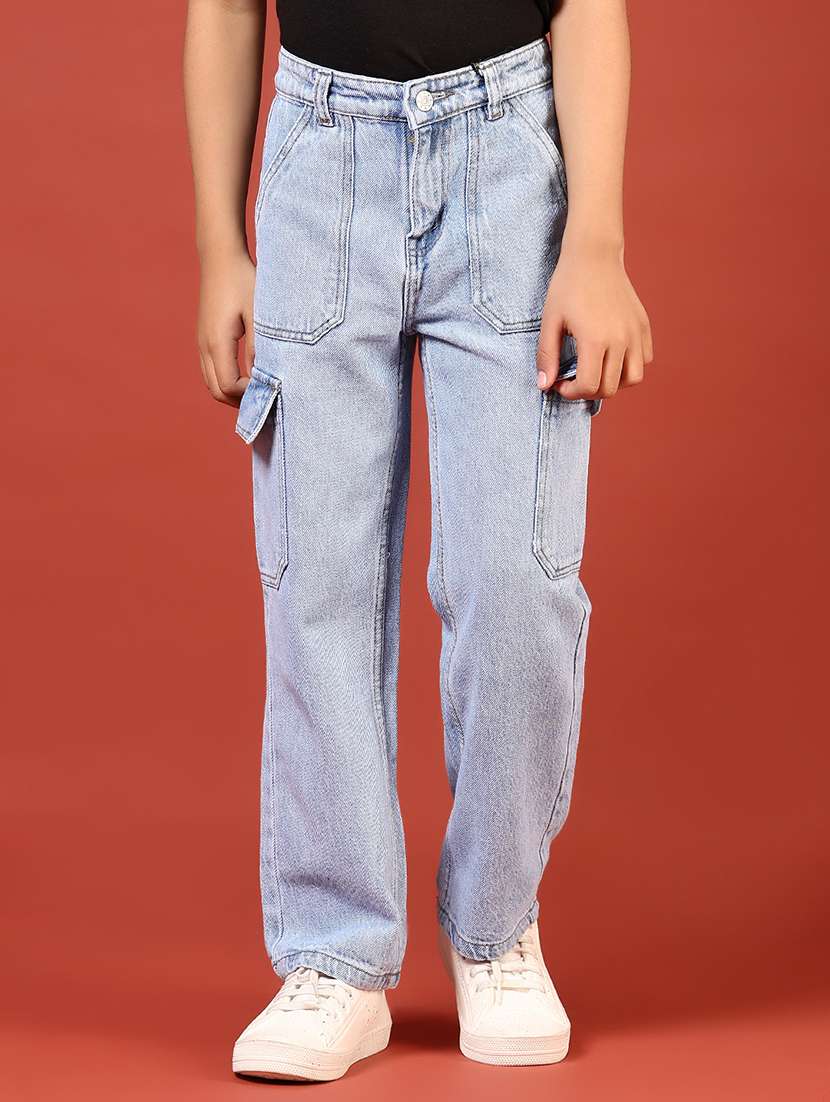 boys solid mid rise relaxed fit denim cargo