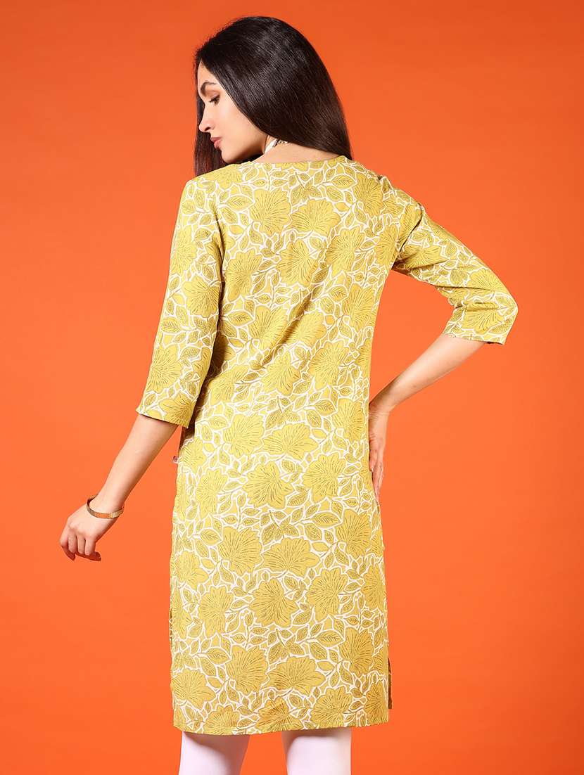 women printed three quarter sleeve straight kurta - 21609270 -  Standard Image - 3