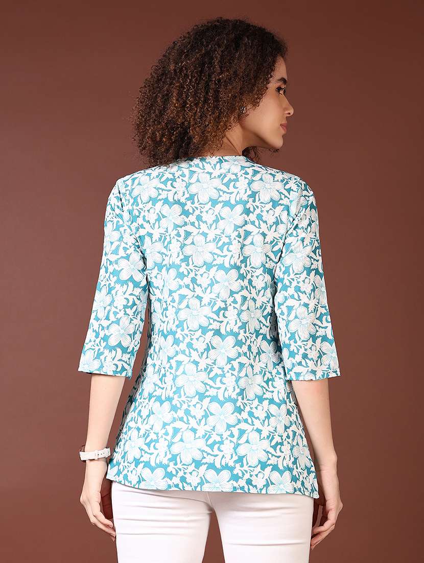 women floral printed round neck straight top - 21609291 -  Standard Image - 3