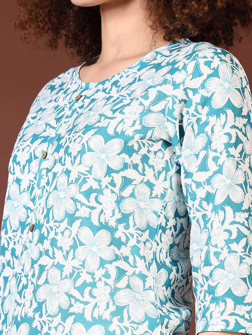 women floral printed round neck straight top - 21609291 -  Standard Image - 5