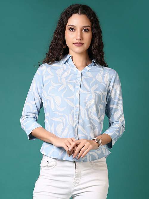 women printed collared regular shirt